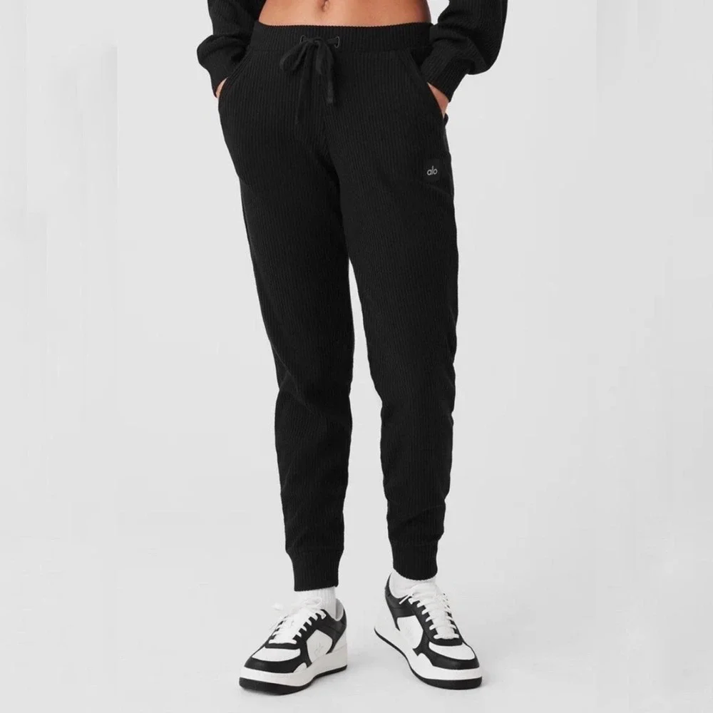 Alo Yoga Muse Sweatpant Black Ribbed Joggers W5784R Womens Small